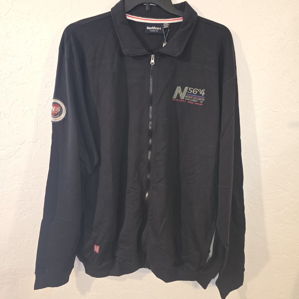 NEW Mens North 56º4 Black Full Zip LS Jersey Knit Sweatshirt Sz 2XLT
